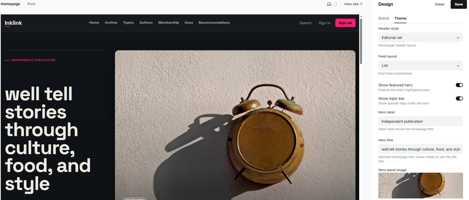 Ghost magazine theme Inkline screenshot 1