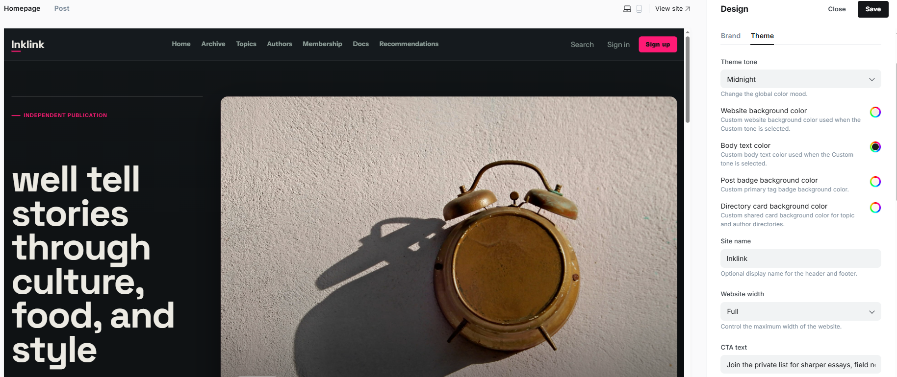 Ghost magazine theme Inkline screenshot 2